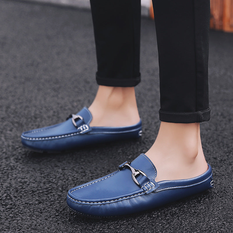 Half Drag Beanie Shoes Summer Men's Shoes Lazy Casual Fashion Half-support Leather Shoes Cowhide Personality Men's Half-support Men's Shoes