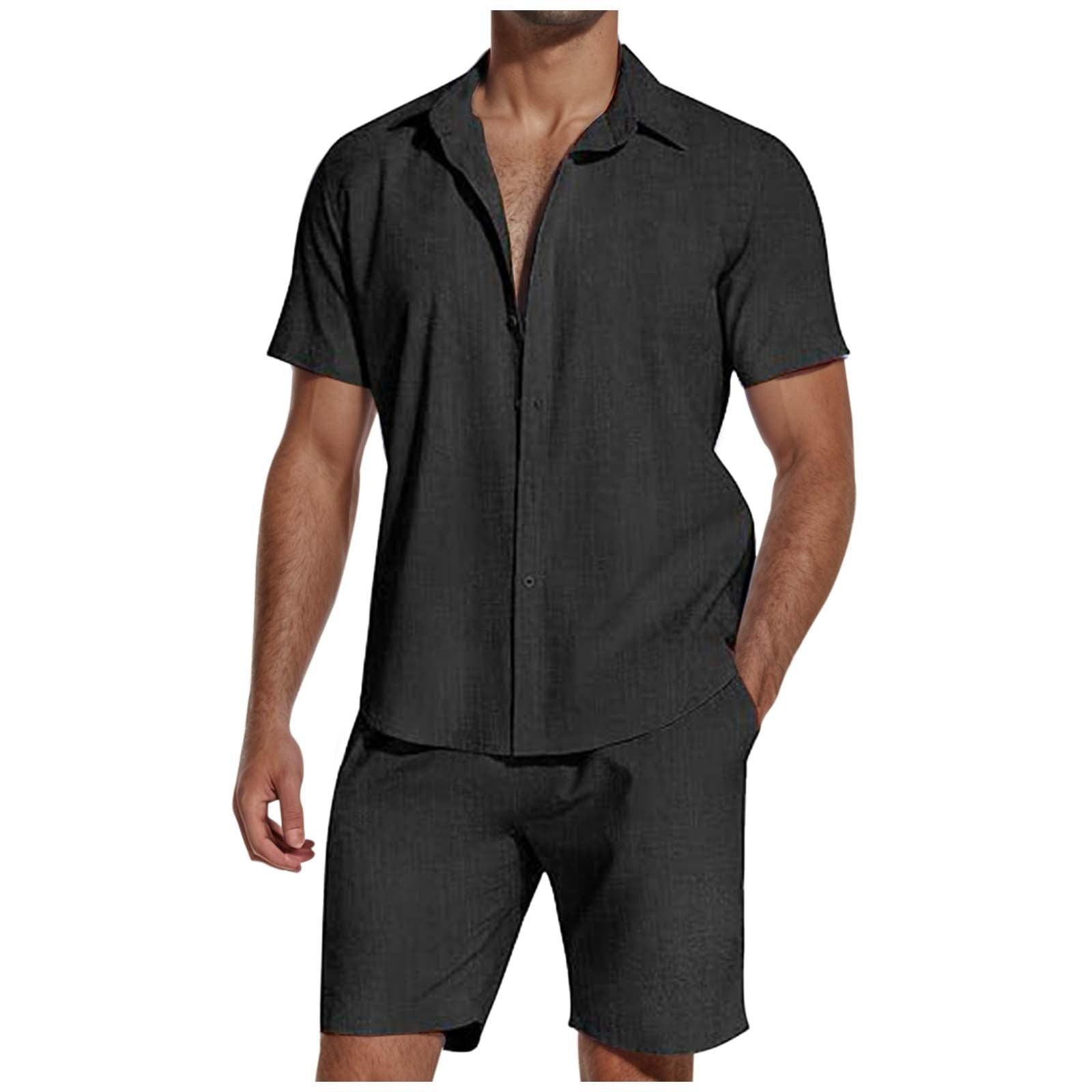 Short Sleeve Lapel Linen Shirt Men