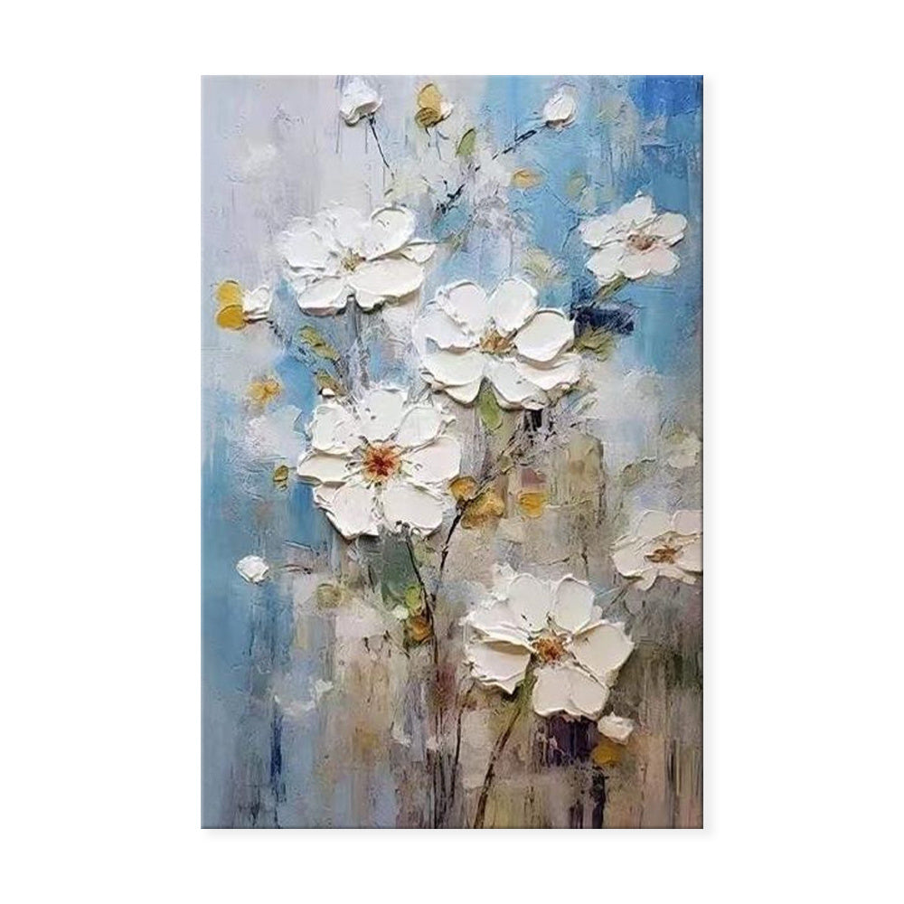 Handmade Oil Painting Canvas Wall Art Decoration 3D Texture Thick Oil White Flowers Modern Abstract For Home Room Decor