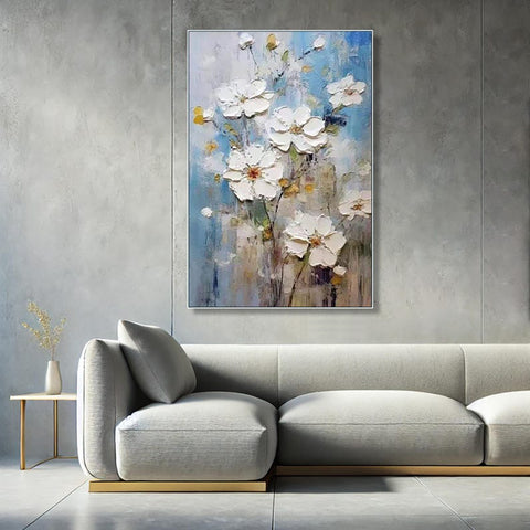 Handmade Oil Painting Canvas Wall Art Decoration 3D Texture Thick Oil White Flowers Modern Abstract For Home Room Decor